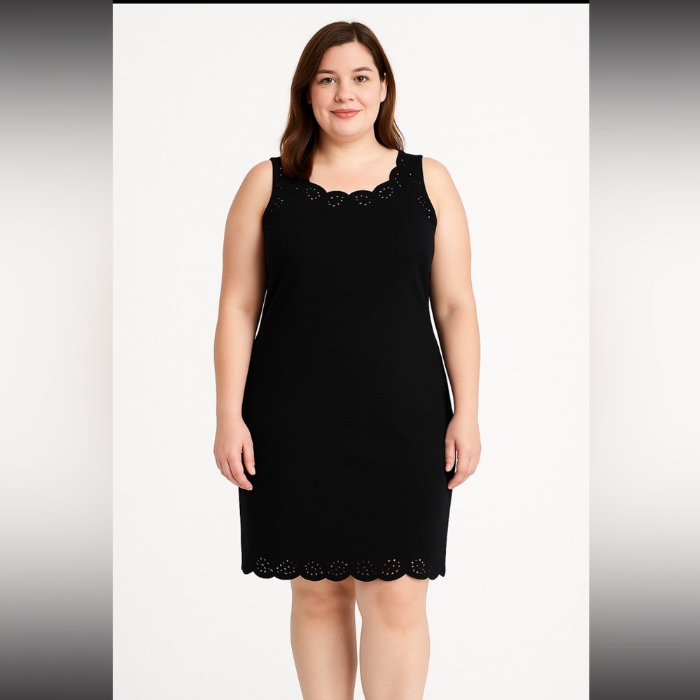 Talbots size 14 black sleeveless eyelet hem dress NWT new formal elegant classic